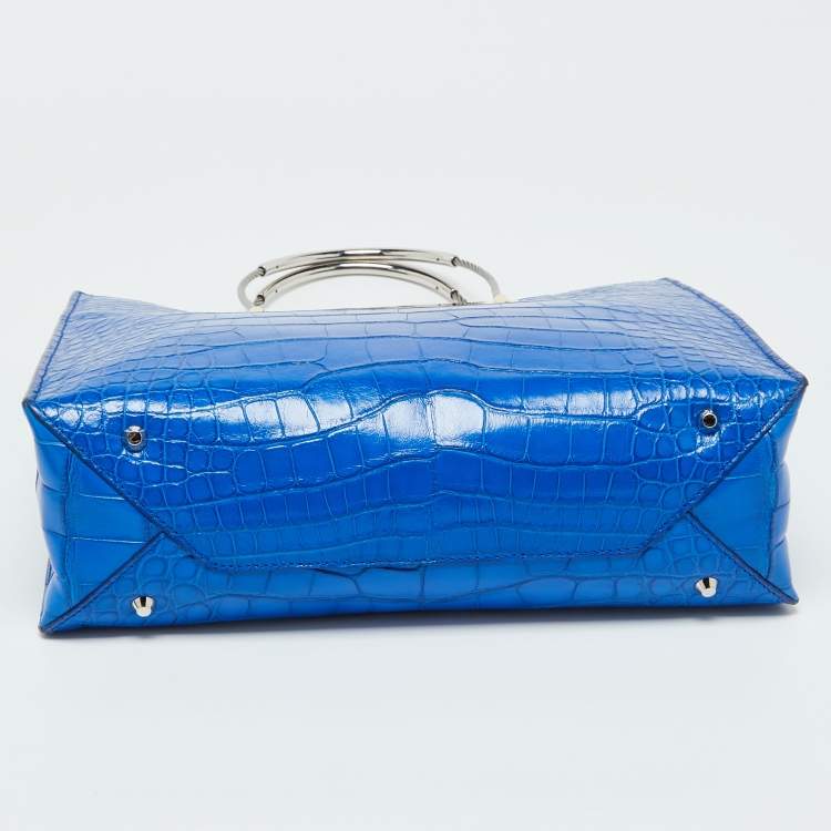 Pre Owned Balenciaga Blue Alligator Leather Cable Handle Tote