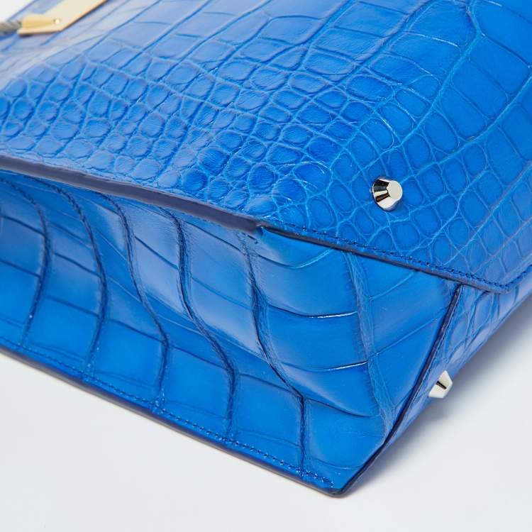 Pre Owned Balenciaga Blue Alligator Leather Cable Handle Tote