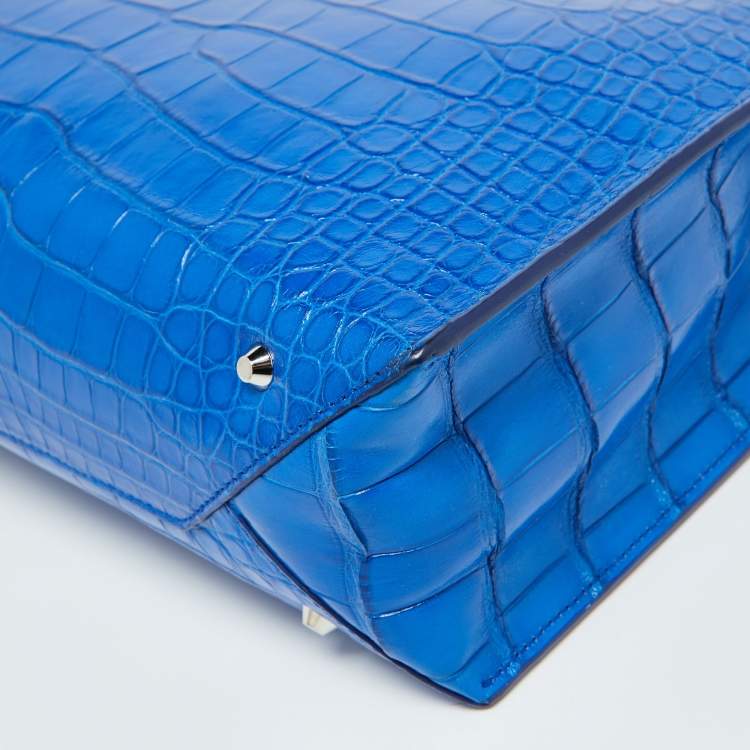 Pre Owned Balenciaga Blue Alligator Leather Cable Handle Tote