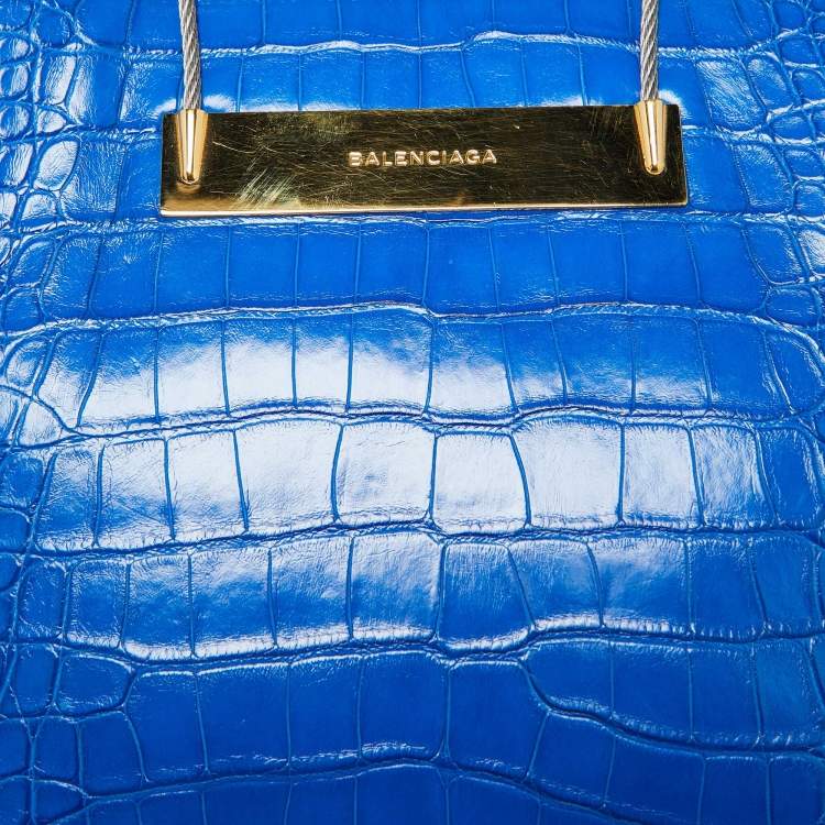 Pre Owned Balenciaga Blue Alligator Leather Cable Handle Tote