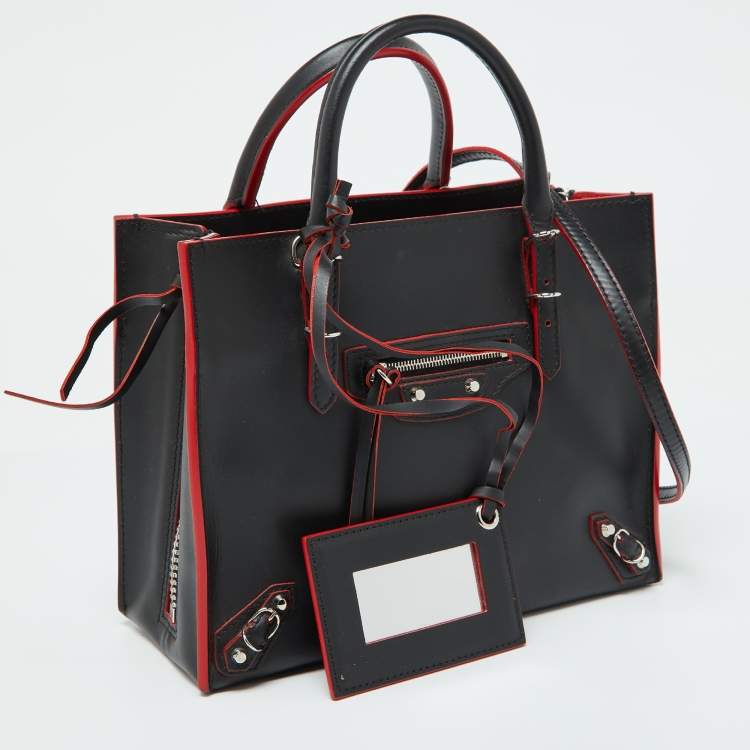 Pre Owned Balenciaga Black Leather Mini Papier A4 Tote