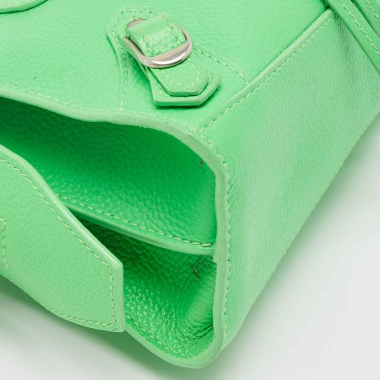 Pre Owned Balenciaga Neon Green Leather Mini Neo Classic Bag