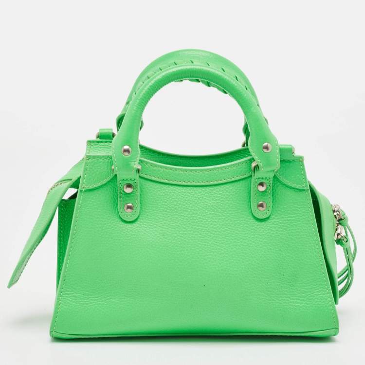 Pre Owned Balenciaga Neon Green Leather Mini Neo Classic Bag