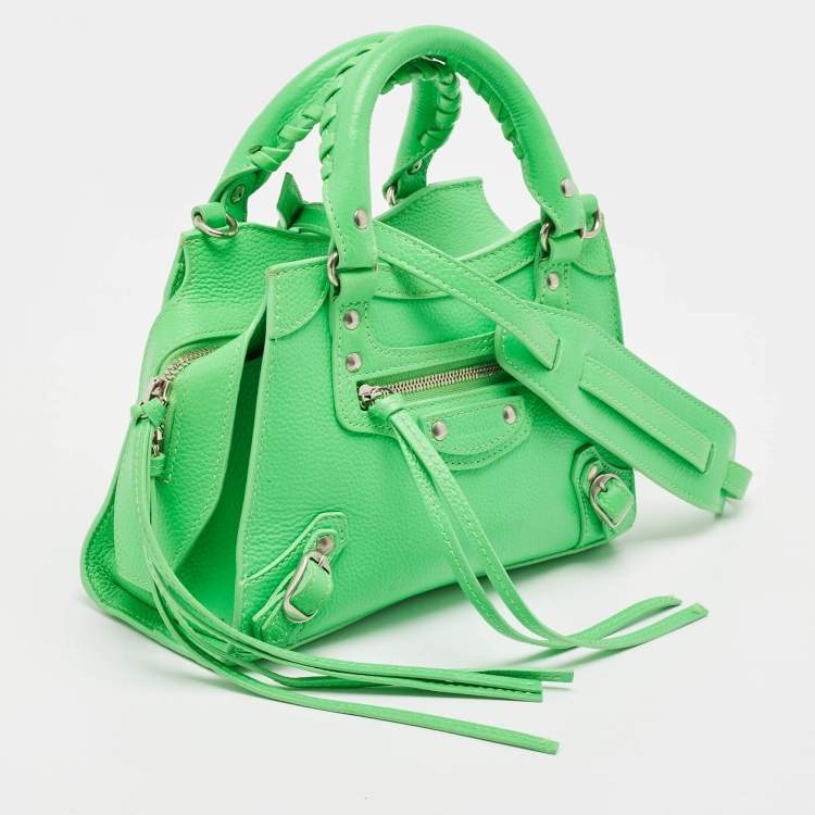 Pre Owned Balenciaga Neon Green Leather Mini Neo Classic Bag