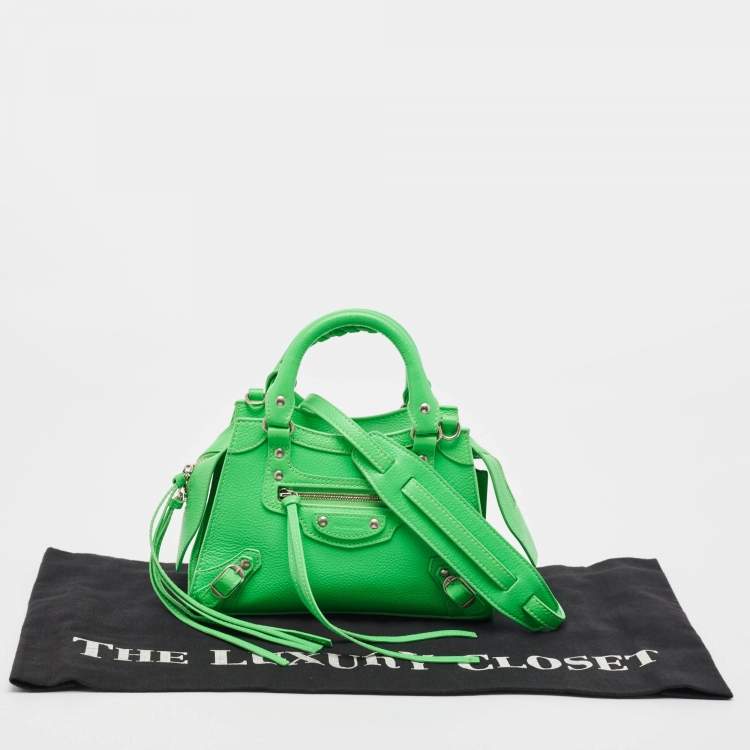 Pre Owned Balenciaga Neon Green Leather Mini Neo Classic Bag
