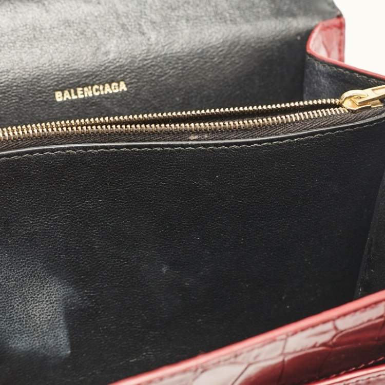 Pre Owned Balenciaga Burgundy Croc Embossed Leather Sharp Shoulder Bag