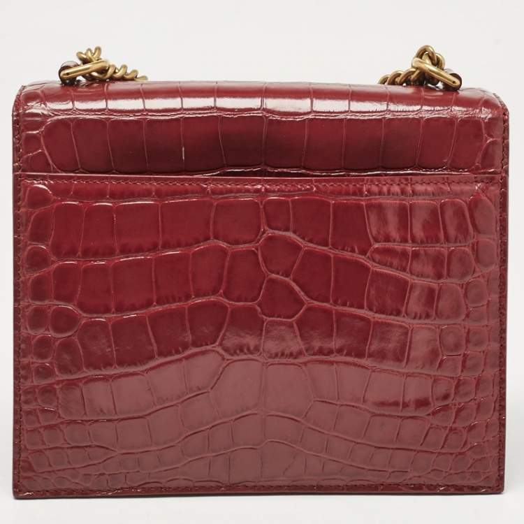 Pre Owned Balenciaga Burgundy Croc Embossed Leather Sharp Shoulder Bag