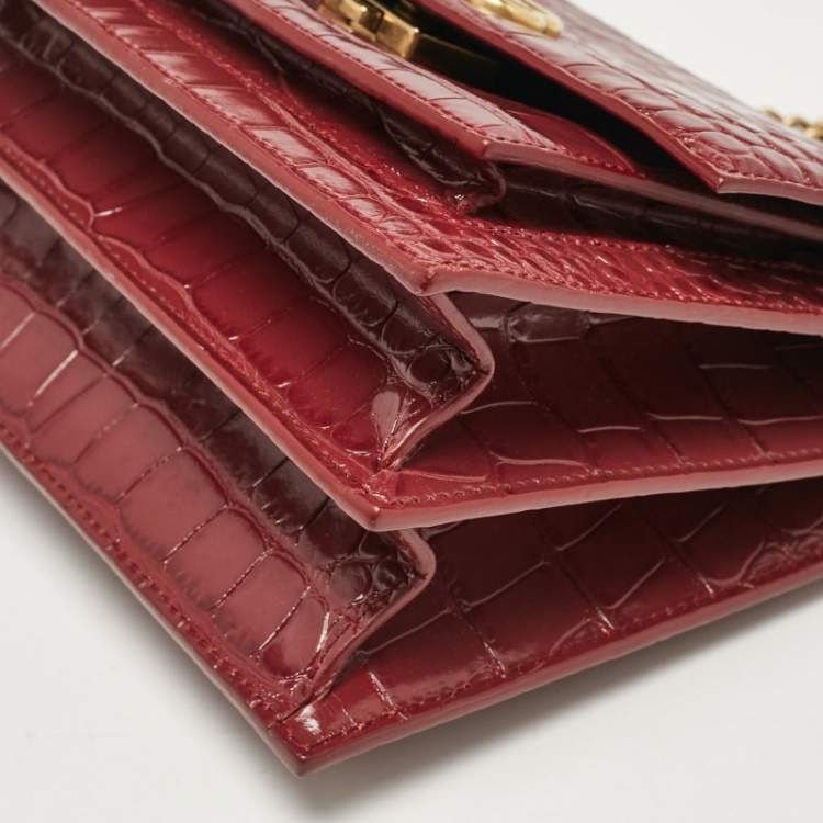 Pre Owned Balenciaga Burgundy Croc Embossed Leather Sharp Shoulder Bag