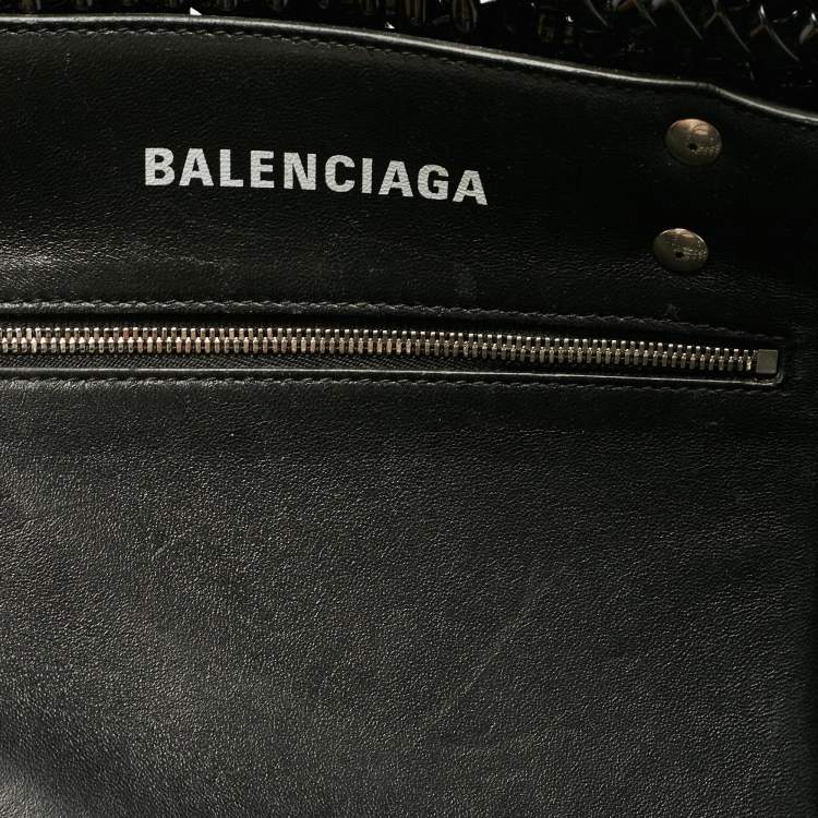Pre Owned Balenciaga Black Varnished Faux Leather Large Bistro Basket Tote