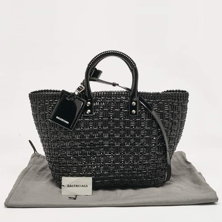 Pre Owned Balenciaga Black Varnished Faux Leather Large Bistro Basket Tote