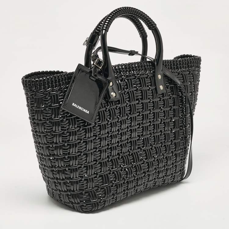 Pre Owned Balenciaga Black Varnished Faux Leather Large Bistro Basket Tote