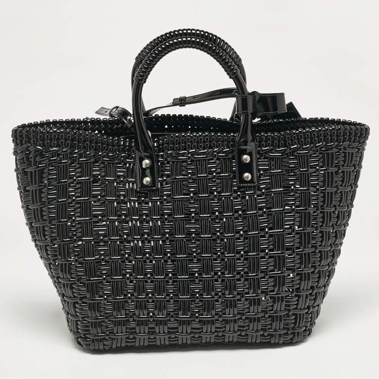 Pre Owned Balenciaga Black Varnished Faux Leather Large Bistro Basket Tote