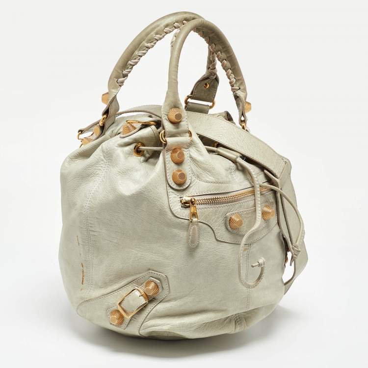 Pre Owned Balenciaga Light Grey Leather GGH Pompon Hobo
