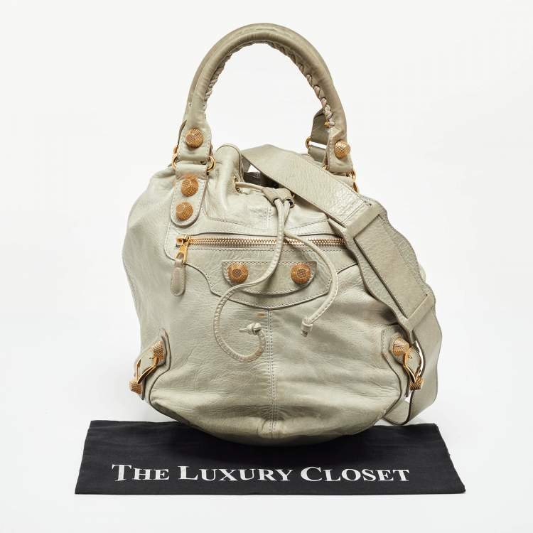 Pre Owned Balenciaga Light Grey Leather GGH Pompon Hobo