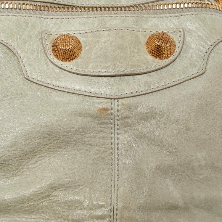 Pre Owned Balenciaga Light Grey Leather GGH Pompon Hobo