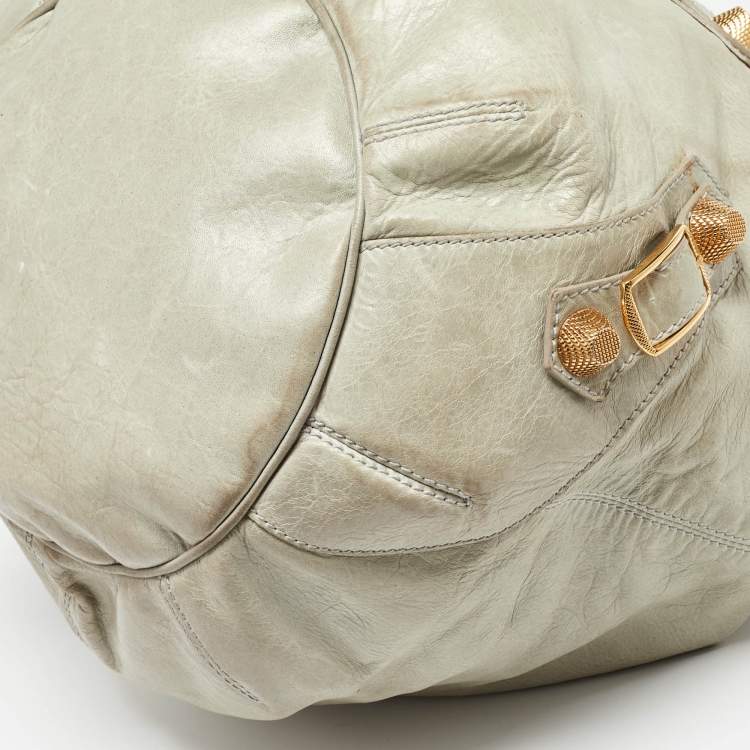 Pre Owned Balenciaga Light Grey Leather GGH Pompon Hobo