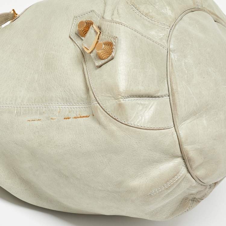 Pre Owned Balenciaga Light Grey Leather GGH Pompon Hobo