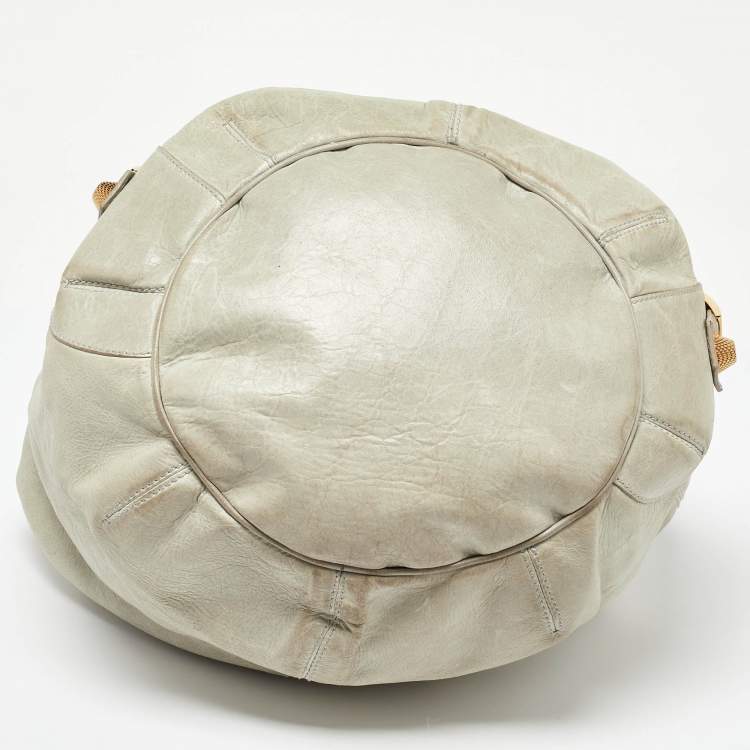 Pre Owned Balenciaga Light Grey Leather GGH Pompon Hobo