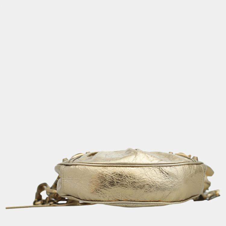 Pre Owned Balenciaga Gold Metallic Leather Le Cagole XS Shoulder Bag