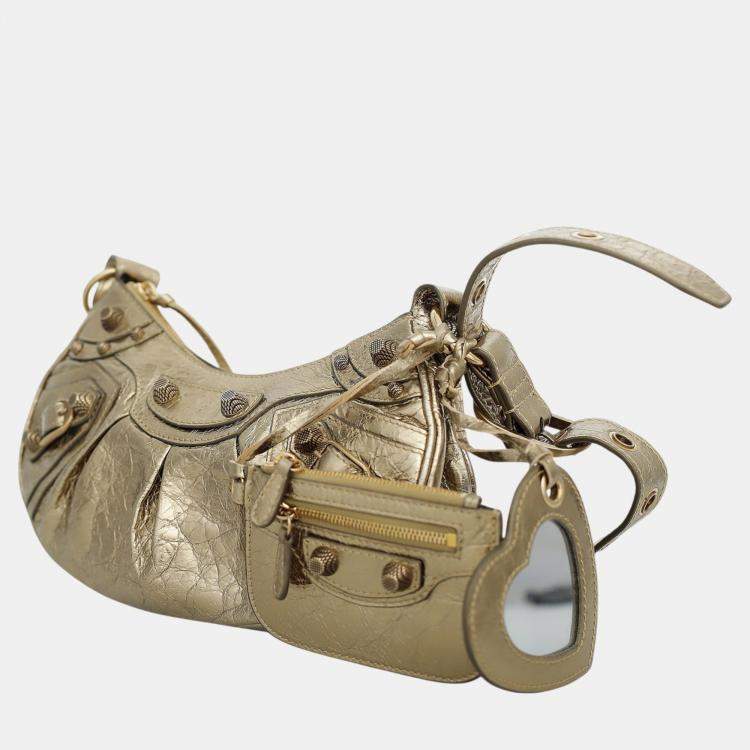 Pre Owned Balenciaga Gold Metallic Leather Le Cagole XS Shoulder Bag