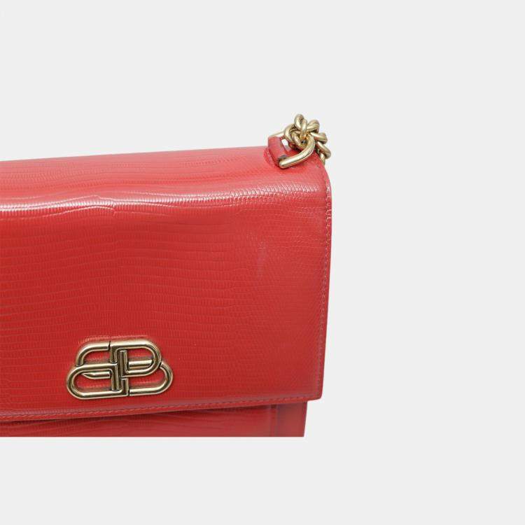 Pre Owned Balenciaga Red Lizard Embossed Leather Small Sharp Shoulder Bag