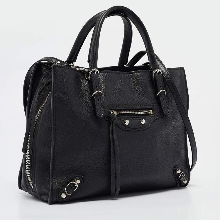 Pre Owned Balenciaga Black Leather Mini Papier A4 Tote