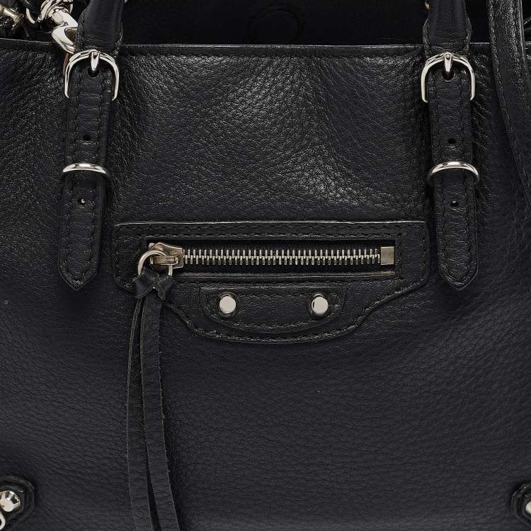 Pre Owned Balenciaga Black Leather Mini Papier A4 Tote