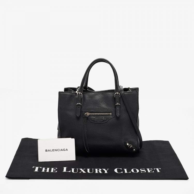 Pre Owned Balenciaga Black Leather Mini Papier A4 Tote
