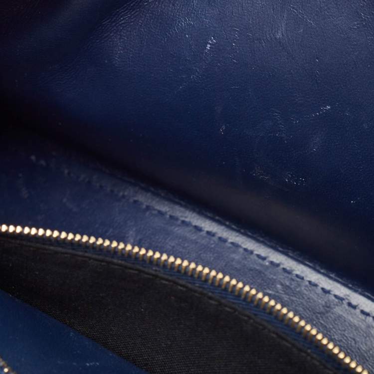 Pre Owned Balenciaga Blue Croc Embossed Leather Small Hourglass Top Handle Bag