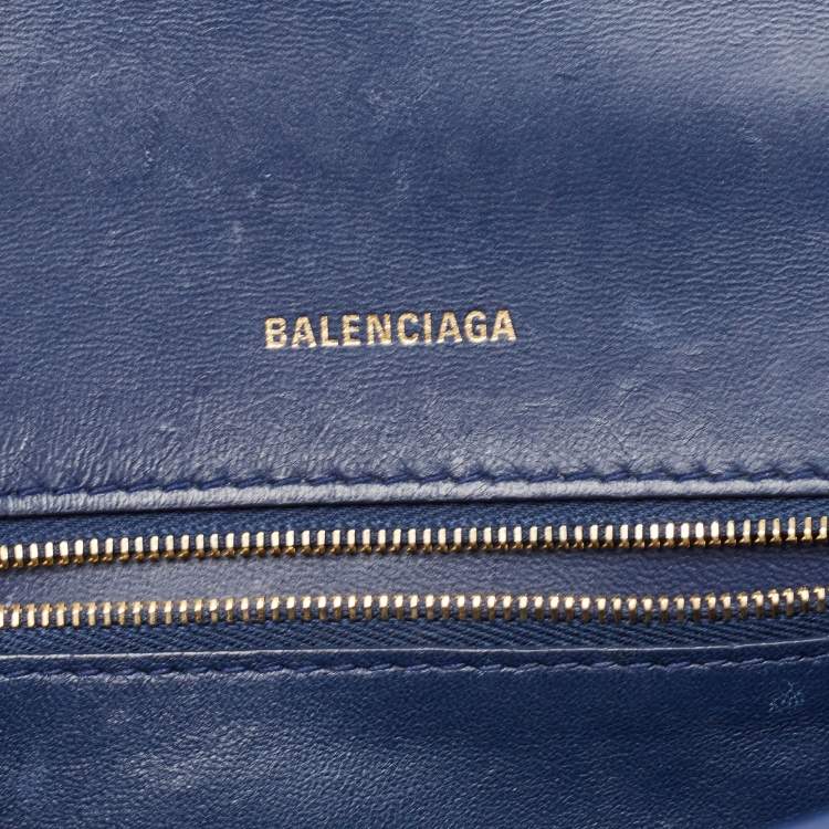 Pre Owned Balenciaga Blue Croc Embossed Leather Small Hourglass Top Handle Bag
