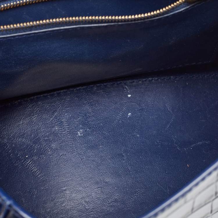 Pre Owned Balenciaga Blue Croc Embossed Leather Small Hourglass Top Handle Bag