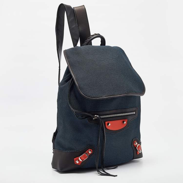 Pre Owned Balenciaga Tricolor Nylon and Leather Daypack Drawstring Backpack