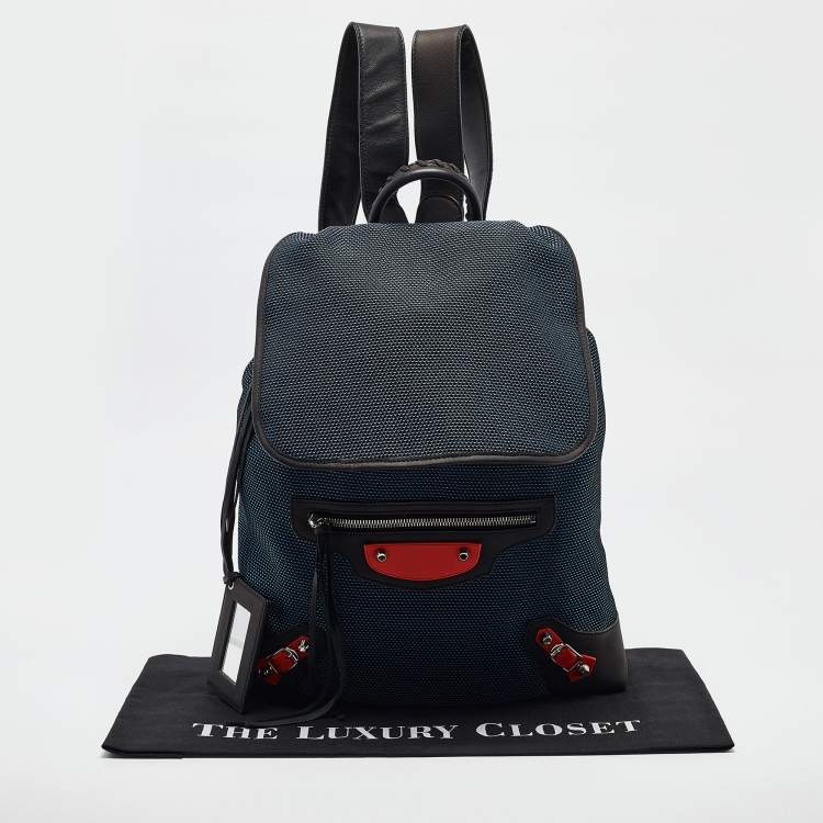 Pre Owned Balenciaga Tricolor Nylon and Leather Daypack Drawstring Backpack