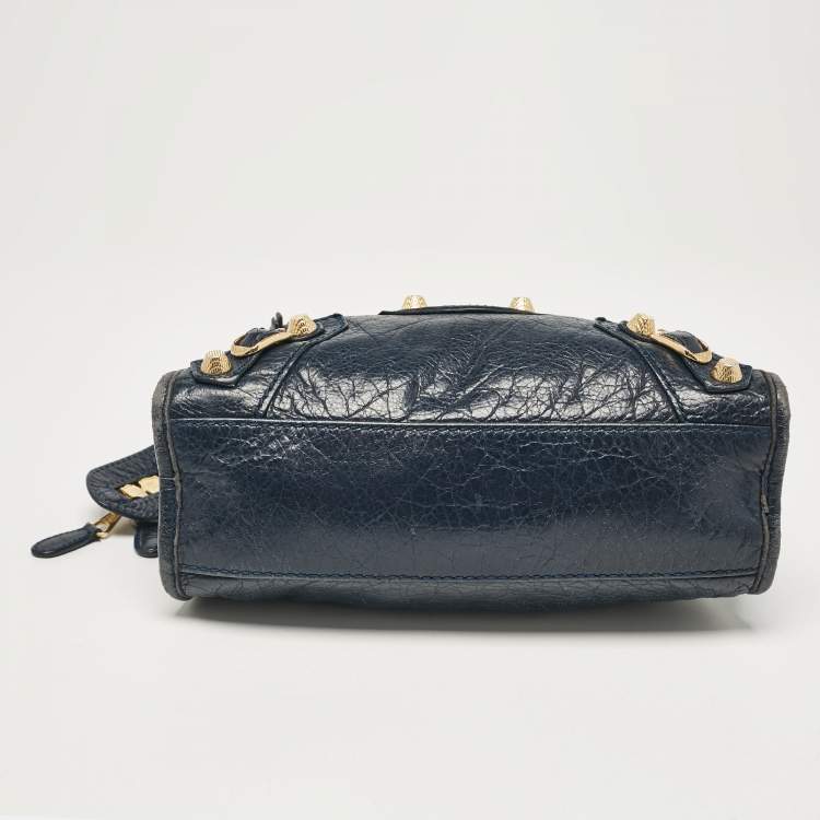 Pre Owned Balenciaga Navy Blue Leather Mini Classic City Bag