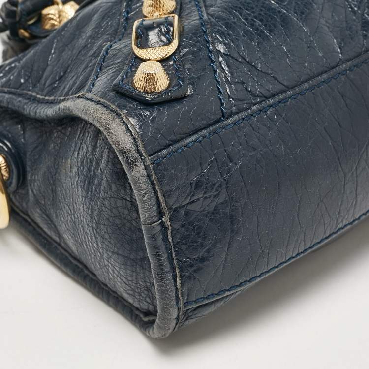 Pre Owned Balenciaga Navy Blue Leather Mini Classic City Bag