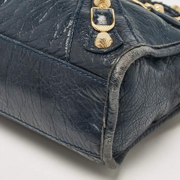 Pre Owned Balenciaga Navy Blue Leather Mini Classic City Bag