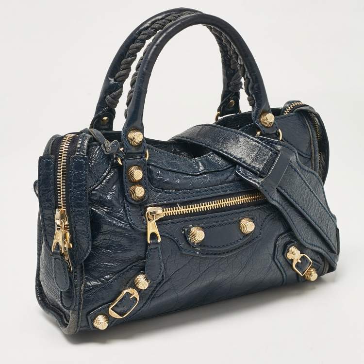Pre Owned Balenciaga Navy Blue Leather Mini Classic City Bag
