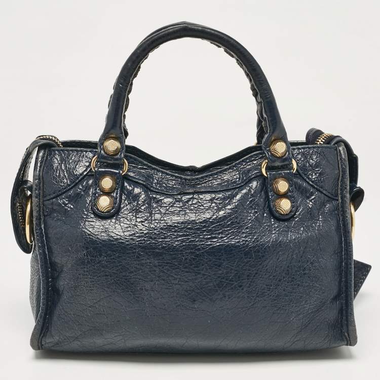Pre Owned Balenciaga Navy Blue Leather Mini Classic City Bag