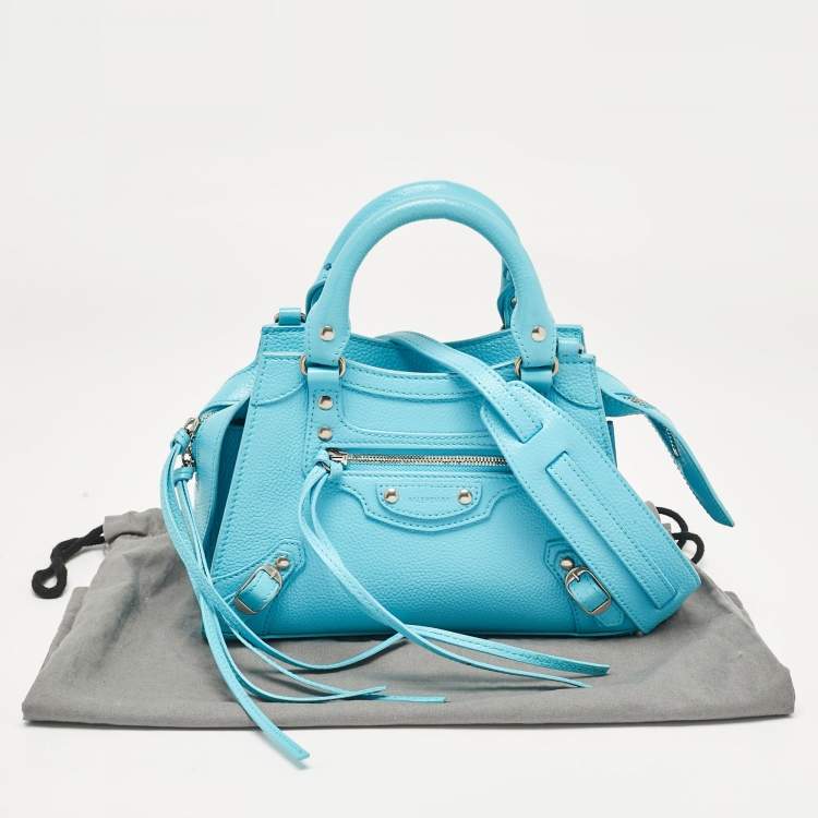 Pre Owned Balenciaga Light Blue Leather Mini Neo Classic City Tote