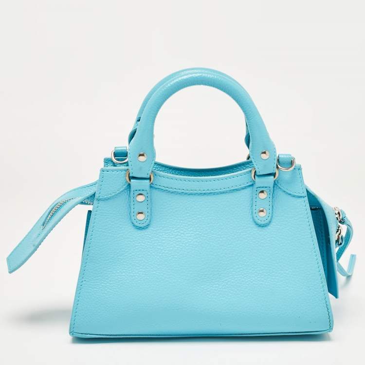 Pre Owned Balenciaga Light Blue Leather Mini Neo Classic City Tote
