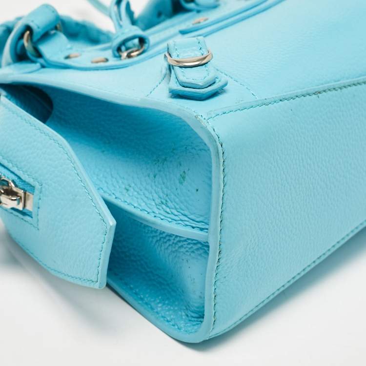 Pre Owned Balenciaga Light Blue Leather Mini Neo Classic City Tote