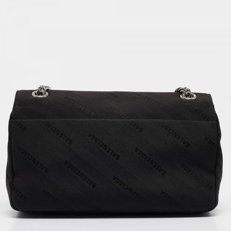 Pre Owned Balenciaga Black Diagonal Logo Fabric and Leather BB Charm Shoulder Bag