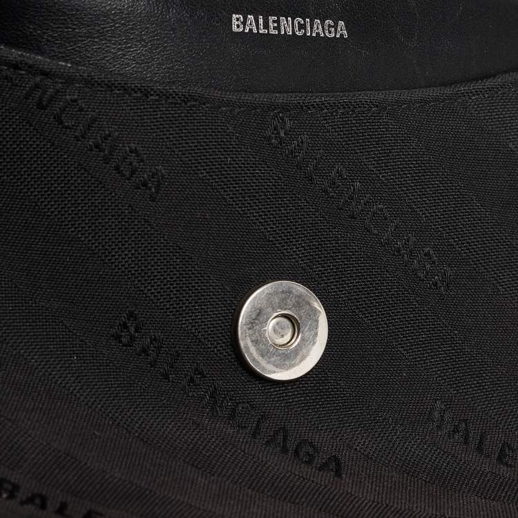 Pre Owned Balenciaga Black Diagonal Logo Fabric and Leather BB Charm Shoulder Bag