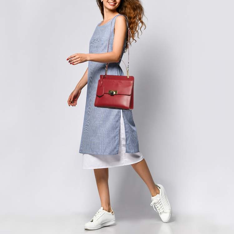 Pre Owned Balenciaga Red Leather Le Dix Cartable Top Handle Bag
