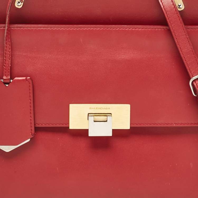 Pre Owned Balenciaga Red Leather Le Dix Cartable Top Handle Bag