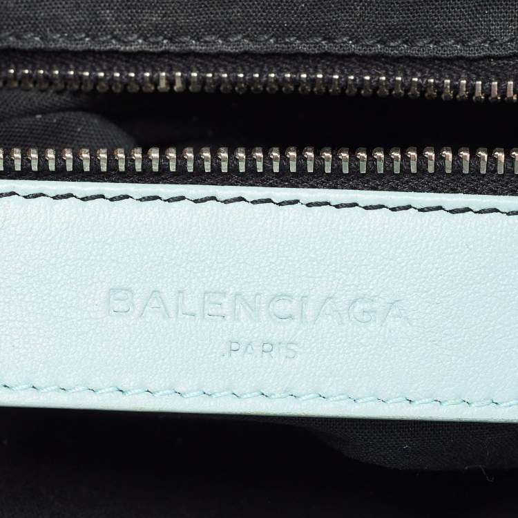 Pre Owned Balenciaga Light Blue Leather Pompon GSH Hobo