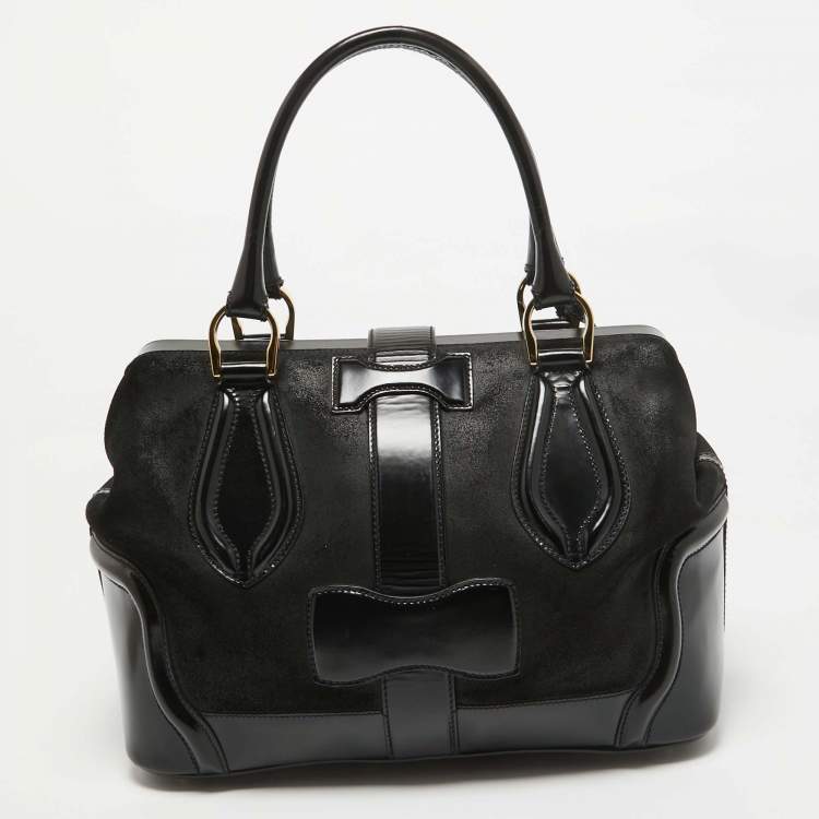 Pre Owned Balenciaga Black Suede and Leather Frame Satchel