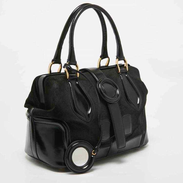 Pre Owned Balenciaga Black Suede and Leather Frame Satchel