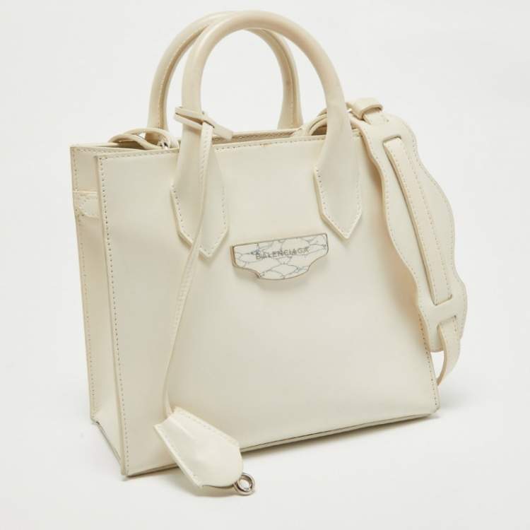 Pre Owned Balenciaga Off White Leather Mini All Afternoon Tote