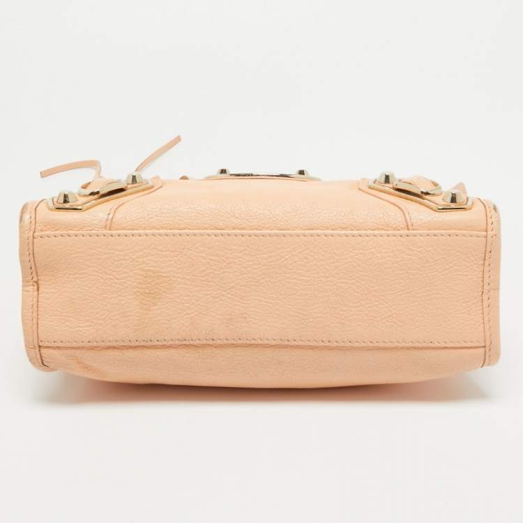 Pre Owned Balenciaga Peach Leather Mini Classic Metallic Edge City Bag
